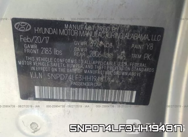 5NPD74LF3HH194817 фото 10