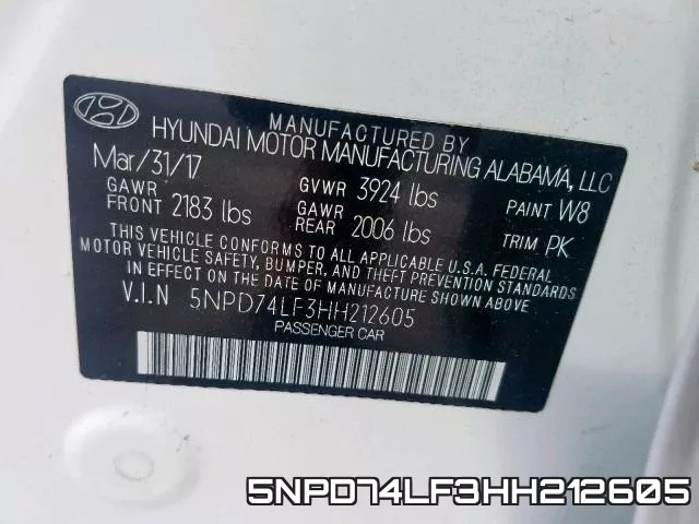 5NPD74LF3HH212605 фото 2
