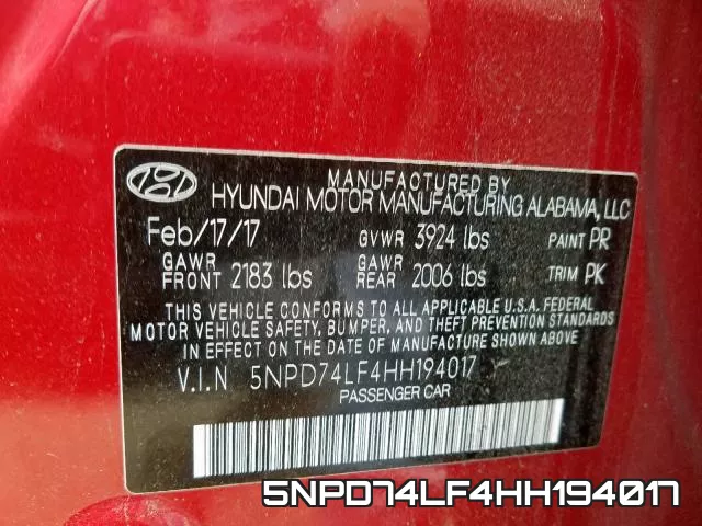 5NPD74LF4HH194017 фото 2