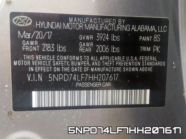5NPD74LF7HH207617 фото 2