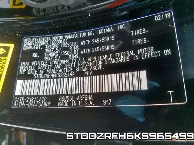 5TDDZRFH6KS965499 фото 2