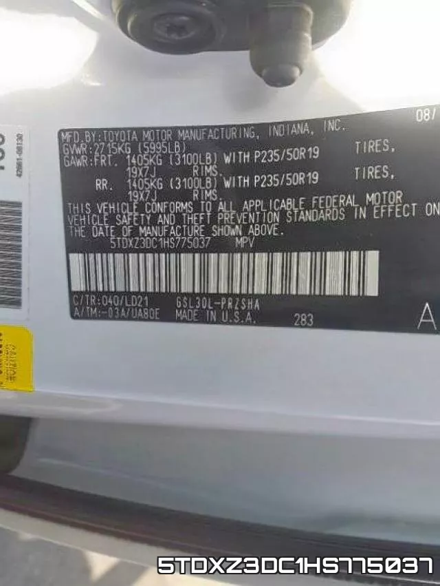 5TDXZ3DC1HS775037 фото 2
