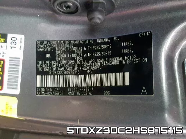 5TDXZ3DC2HS875115 фото 2