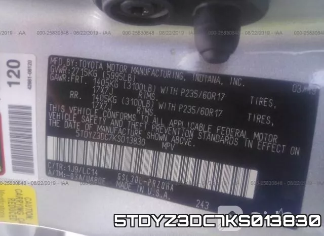 5TDYZ3DC7KS013830 фото 10