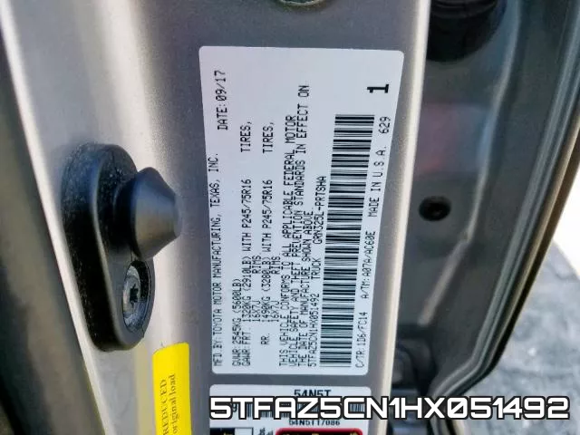 5TFAZ5CN1HX051492 фото 2