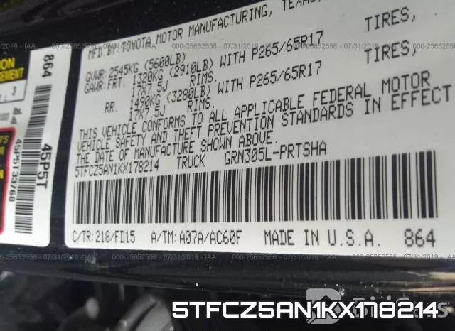 5TFCZ5AN1KX178214 фото 10