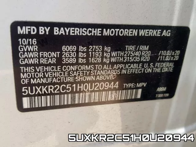 5UXKR2C51H0U20944 фото 2