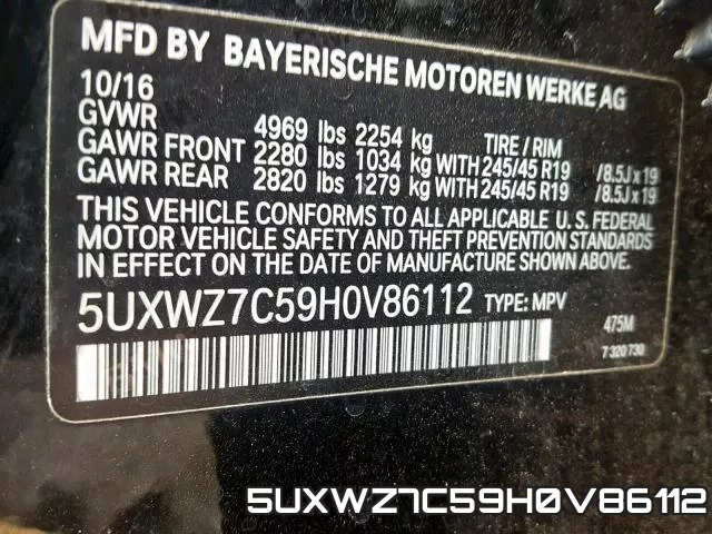 5UXWZ7C59H0V86112 фото 2