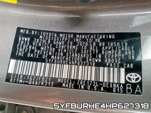 5YFBURHE4HP627318 фото 2