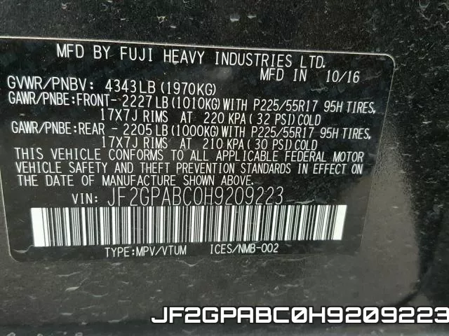 JF2GPABC0H9209223 фото 2