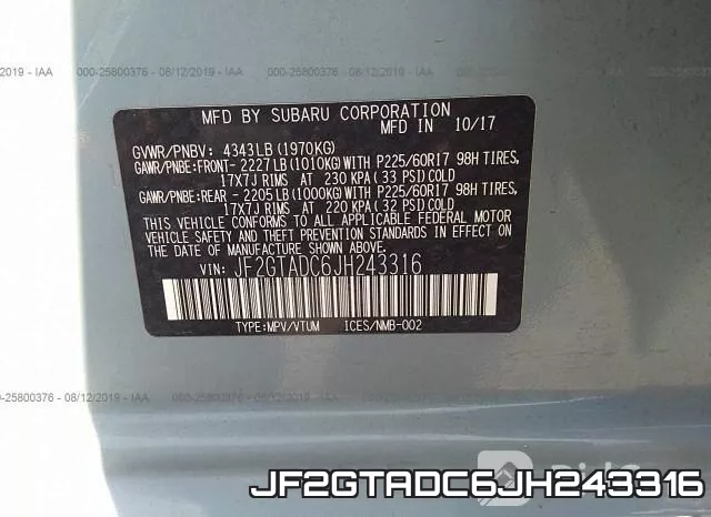 JF2GTADC6JH243316 фото 9