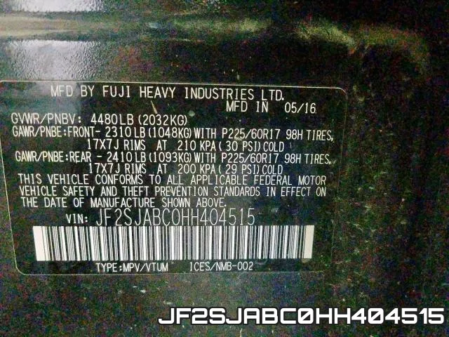 JF2SJABC0HH404515 фото 2