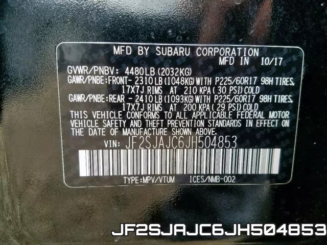 JF2SJAJC6JH504853 фото 2