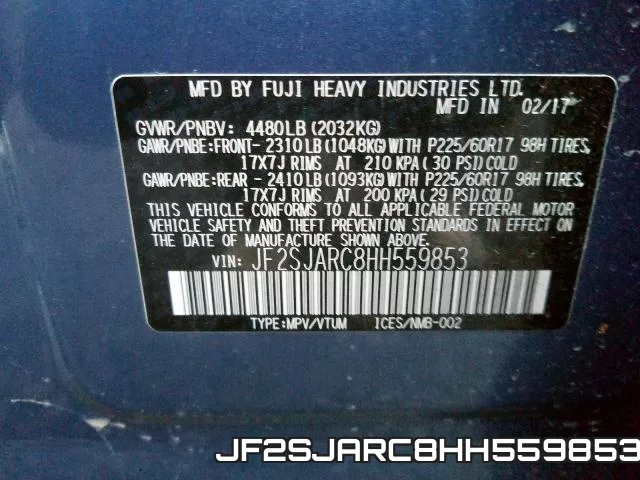 JF2SJARC8HH559853 фото 2