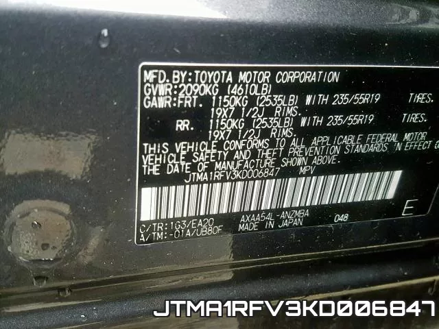 JTMA1RFV3KD006847 фото 2