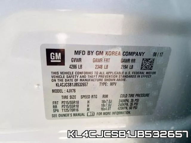 KL4CJCSB1JB532657 фото 2