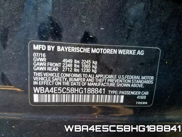 WBA4E5C58HG188841 фото 2