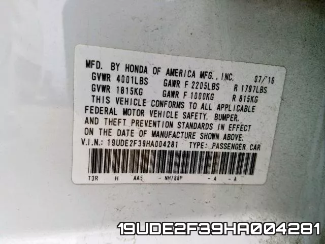 19UDE2F39HA004281 фото 2