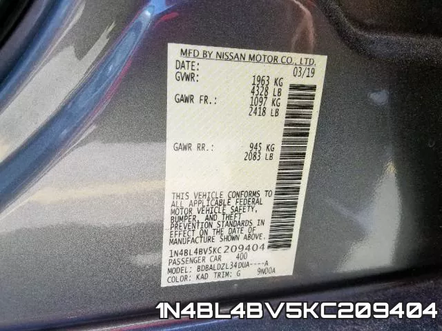1N4BL4BV5KC209404 фото 2
