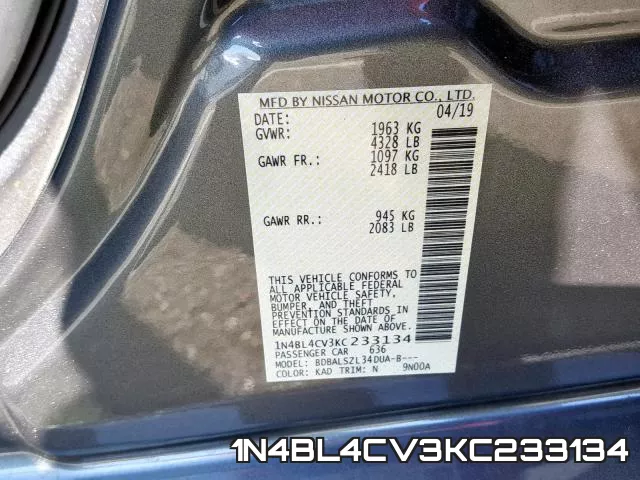 1N4BL4CV3KC233134 фото 2