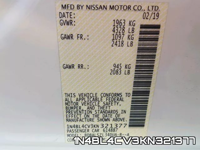 1N4BL4CV3KN321377 фото 2