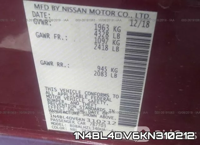 1N4BL4DV6KN310212 фото 10