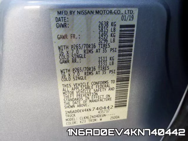 1N6AD0EV4KN740442 фото 2