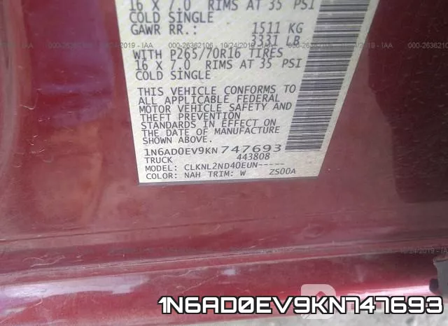 1N6AD0EV9KN747693 фото 10