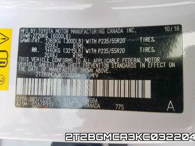 2T2BGMCA3KC032204 фото 2