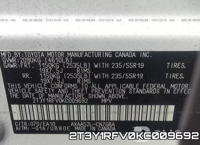 2T3Y1RFV0KC009692 фото 9
