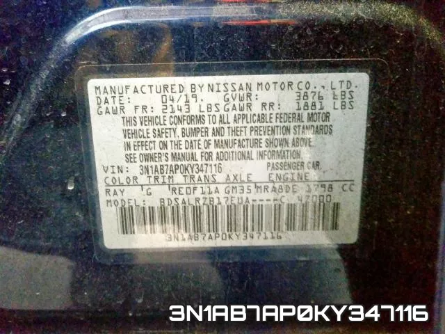 3N1AB7AP0KY347116 фото 2
