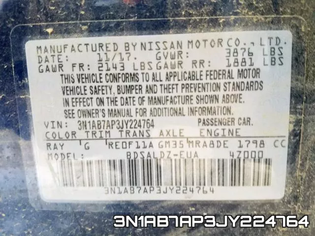 3N1AB7AP3JY224764 фото 2