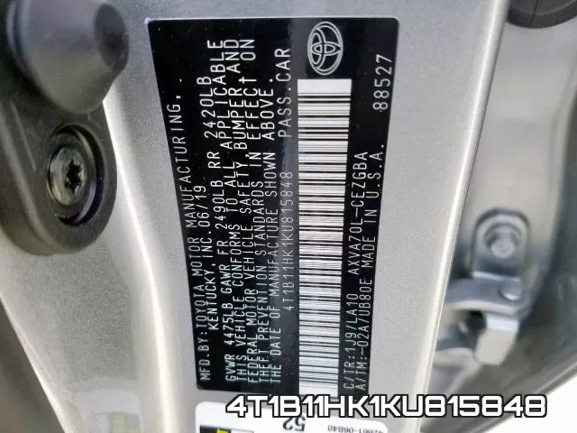 4T1B11HK1KU815848 фото 2