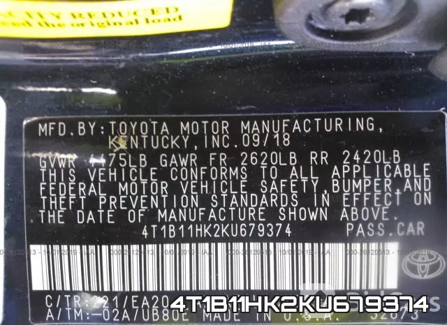 4T1B11HK2KU679374 фото 10