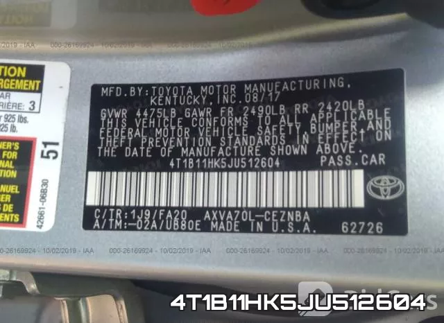 4T1B11HK5JU512604 фото 10