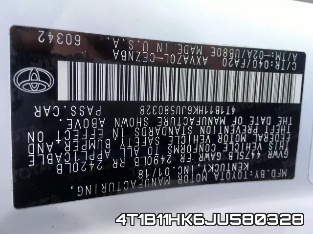 4T1B11HK6JU580328 фото 2