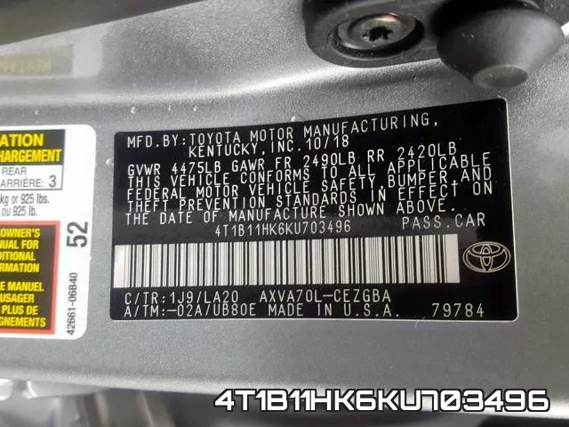 4T1B11HK6KU703496 фото 2