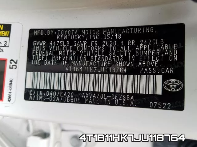 4T1B11HK7JU118764 фото 2