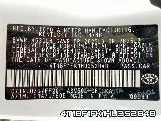 4T1BF1FK1HU352848 фото 2