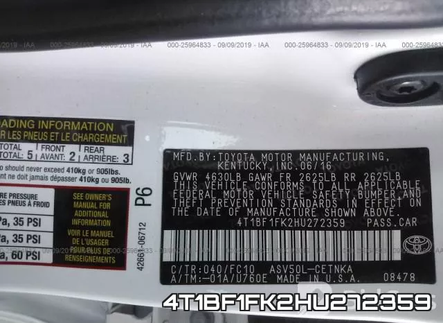 4T1BF1FK2HU272359 фото 9