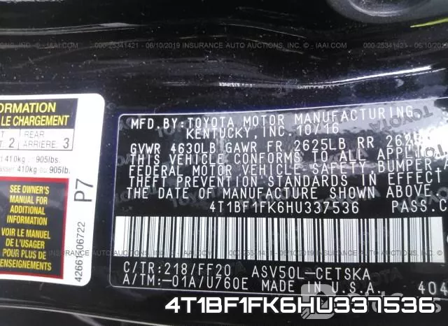 4T1BF1FK6HU337536 фото 9