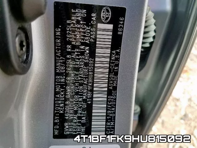 4T1BF1FK9HU815092 фото 2