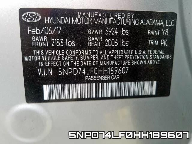 5NPD74LF0HH189607 фото 2