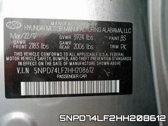 5NPD74LF2HH208612 фото 2