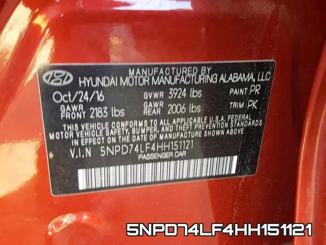 5NPD74LF4HH151121 фото 2