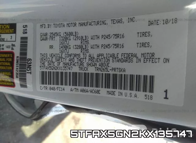 5TFAX5GN2KX135747 фото 10