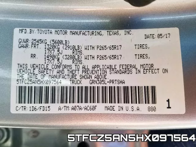 5TFCZ5AN5HX097564 фото 2