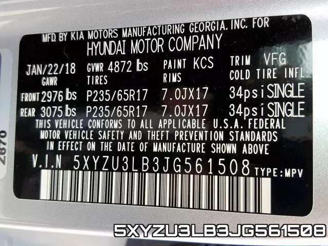 5XYZU3LB3JG561508 фото 2