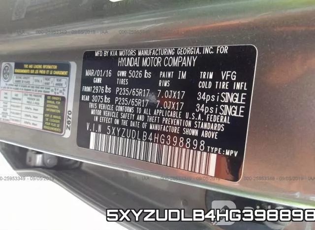 5XYZUDLB4HG398898 фото 10