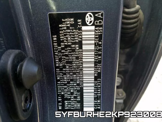 5YFBURHE2KP923008 фото 2